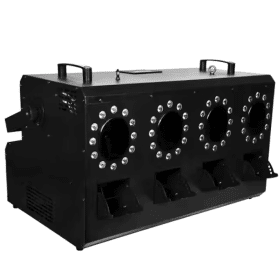 Mașină Profesională de Baloane cu Fum – 4 Duze, DMX 8 Canale, LED RGB, Telecomandă Wireless, 1500W