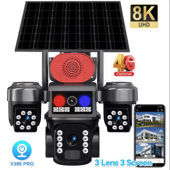 Cumpara Cameră Supraveghere 4G Crocodil – 3 Camere Rotative, 8K