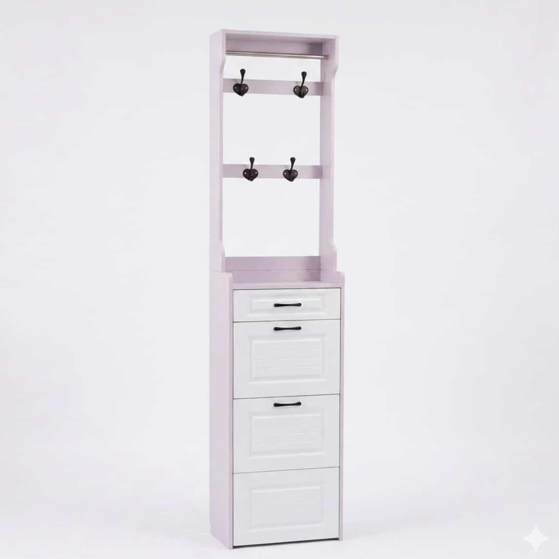 Set Mobilier Hol Alb, Pantofar Slim 3 Sertare și Cuier, Stil Scandinav, 85x24x208 cm - imagine 2