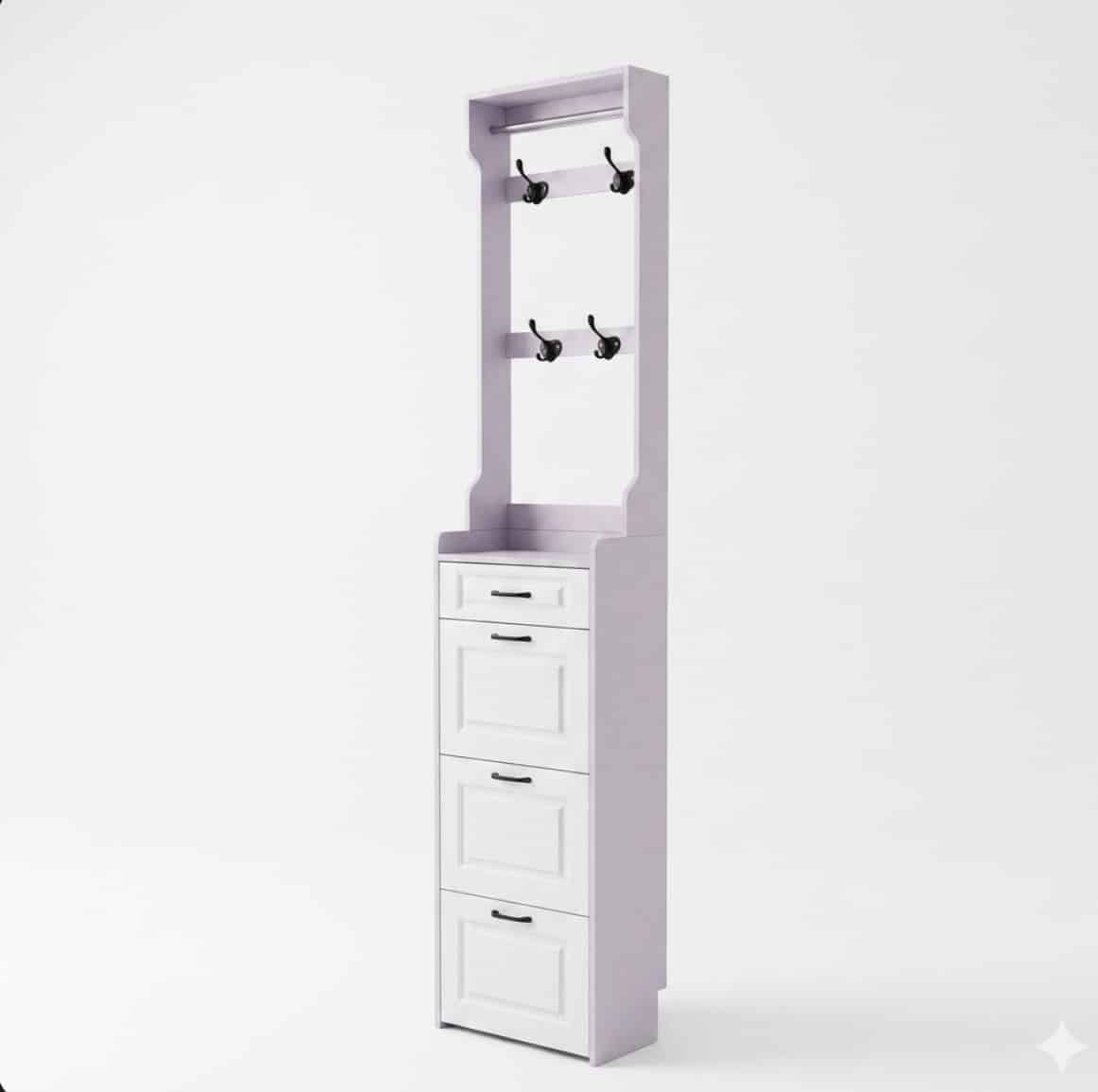 Set Mobilier Hol Alb, Pantofar Slim 3 Sertare și Cuier, Stil Scandinav, 85x24x208 cm - imagine 3