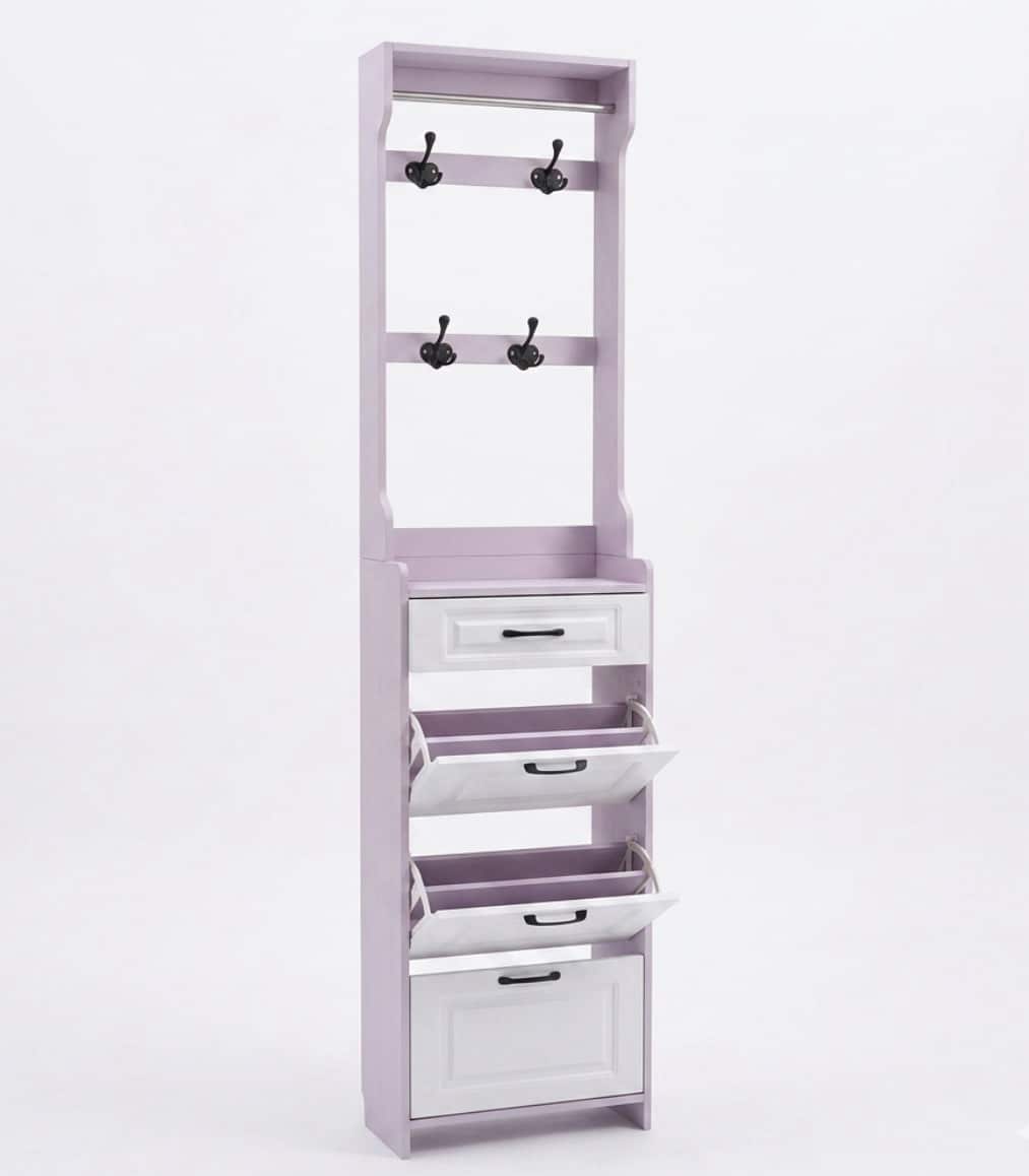 Set Mobilier Hol Alb, Pantofar Slim 3 Sertare și Cuier, Stil Scandinav, 85x24x208 cm