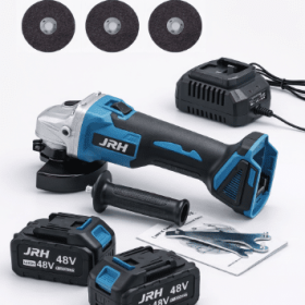 Polizor Unghiular Flex JRH cu 2 Acumulatori 3 discuri incluse, 115mm, 48V, Motor Brushless, Include 2 Baterii 48v, Încărcător și Valiză Transport