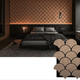 Panou Acustic Decorativ tip Solzi – Mozaic 3D Riflaj Curbat, 62x44 cm