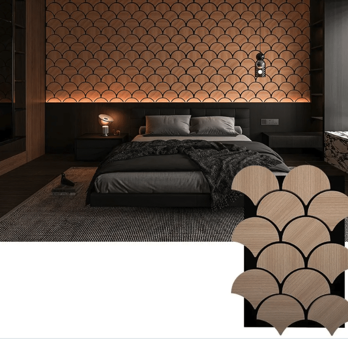 Panou Acustic Decorativ tip Solzi – Mozaic 3D Riflaj Curbat, 62x44 cm