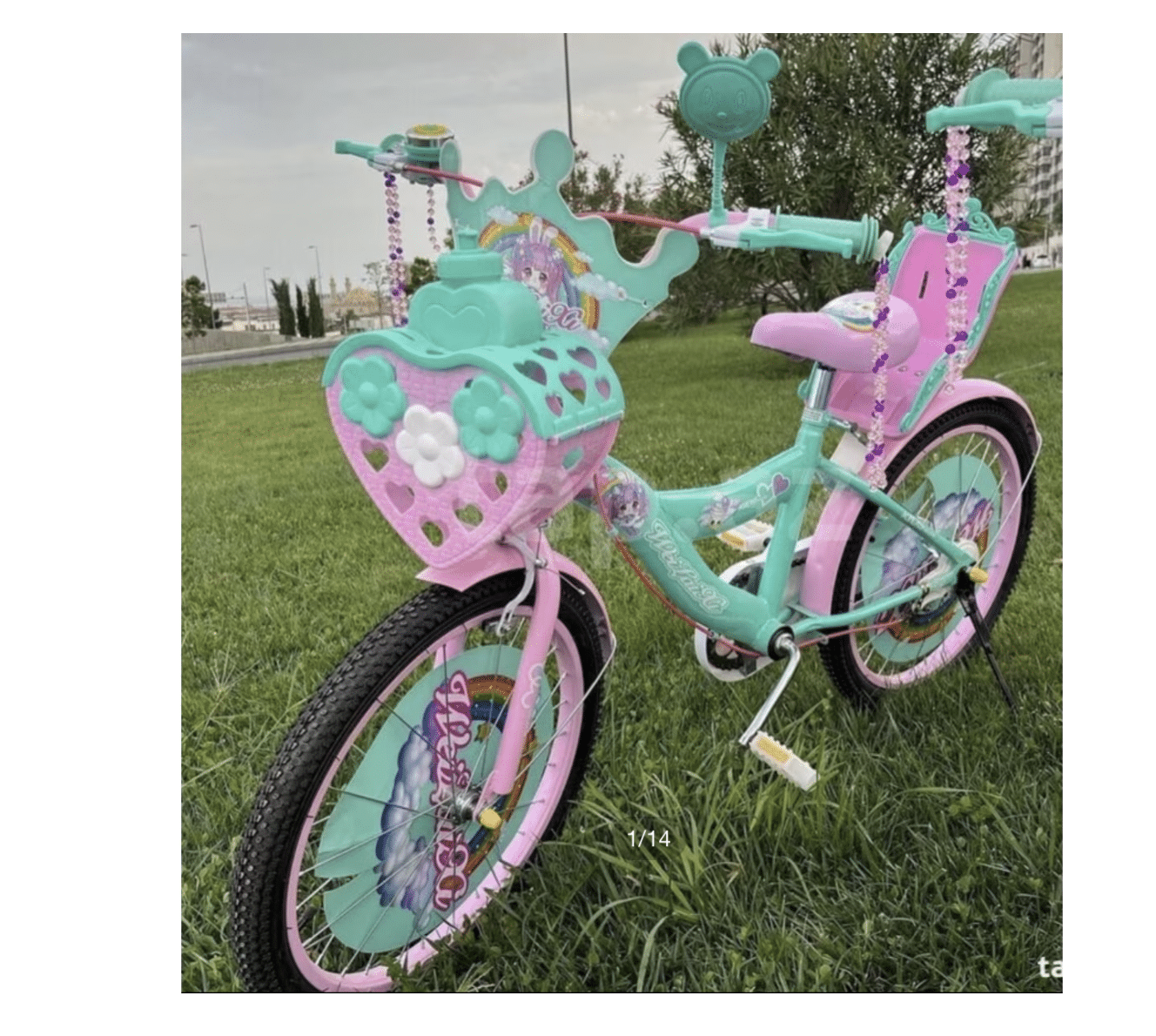Bicicletă pentru Fetițe 20 Inch Roz cu Coș Prințesă, Scaun Păpuși, Oglindă și Frâne Față-Spate, 5–9 Ani