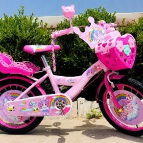 Bicicletă Fete 16 Inch Roz cu Coș Inimă, Scaun Păpuși , varsta 4–6 Ani