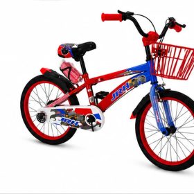 Bicicletă Copii 20 Inch Roșu-Albastru cu Coș Frontal, Bidon Apă,  Detașabile și Frâne Față-Spate, Cadru Oțel