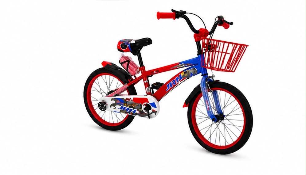 Bicicletă Copii 20 Inch Roșu-Albastru cu Coș Frontal, Bidon Apă, Detașabile și Frâne Față-Spate, Cadru Oțel