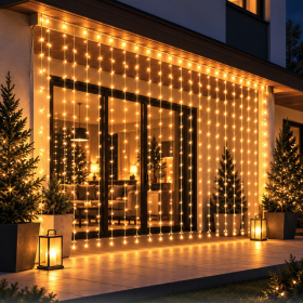 Instalație de Crăciun Tip Perdea LED 3×3 m, 240 LED-uri, Lumină alb calda, Interior/Exterior