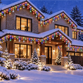 Instalatie tip turturi cu flash multicolor, 25m, 400 Led, Interconectabilă, Fir Alb, Exterior/Interior