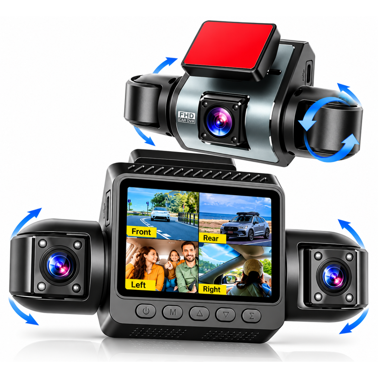 Camera de bord pentru masina cu 4 canale 360° – Full HD 1080P, JRH®, Monitorizare Video, G-Senzor, Night Vision, Inregistrare in bucla, Ecran IPS 2 Inch, Unghi Larg 170°, Dash Cam DVR cu Camera Fata + Spate + Stanga + Dreapta